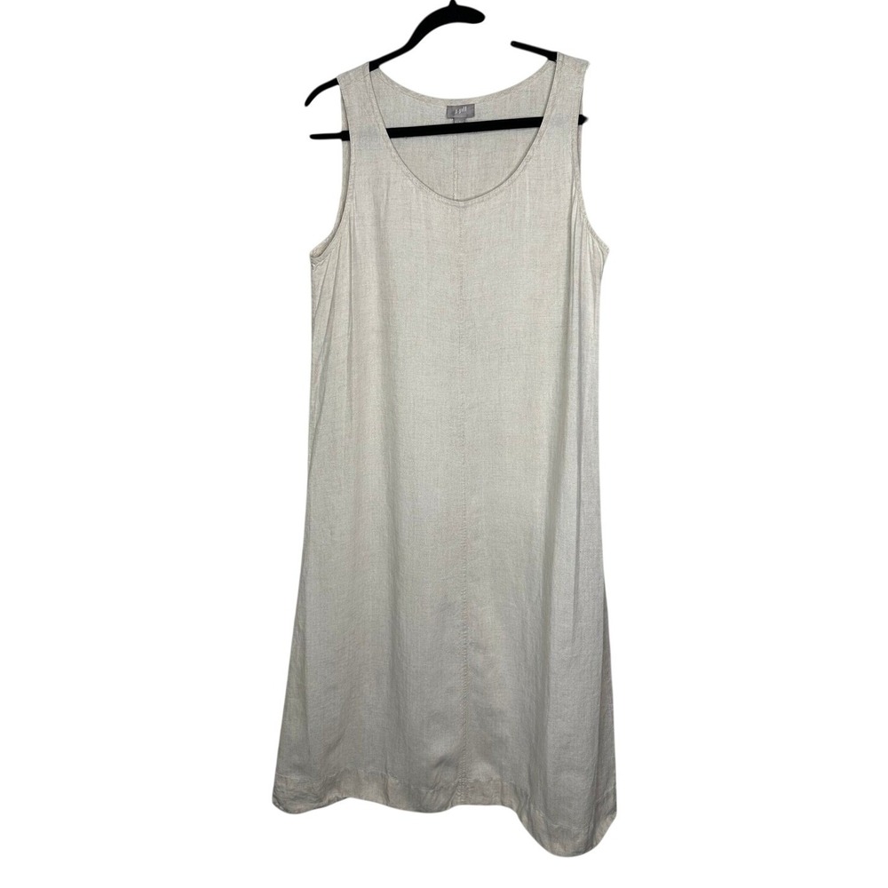 J Jill 100% Linen Sleeveless Midi Dress Petite LP Cream Beige Scoop Neck Tank